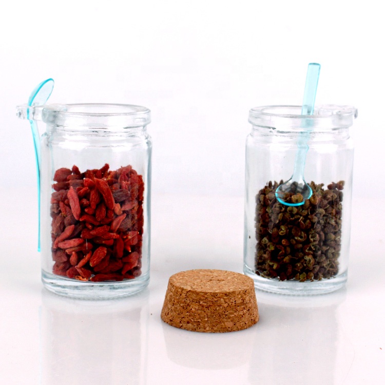 140ml single ear glass salt herbs spice jar cork lid with spoon