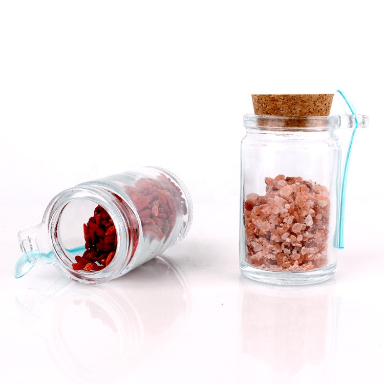 140ml single ear glass salt herbs spice jar cork lid with spoon