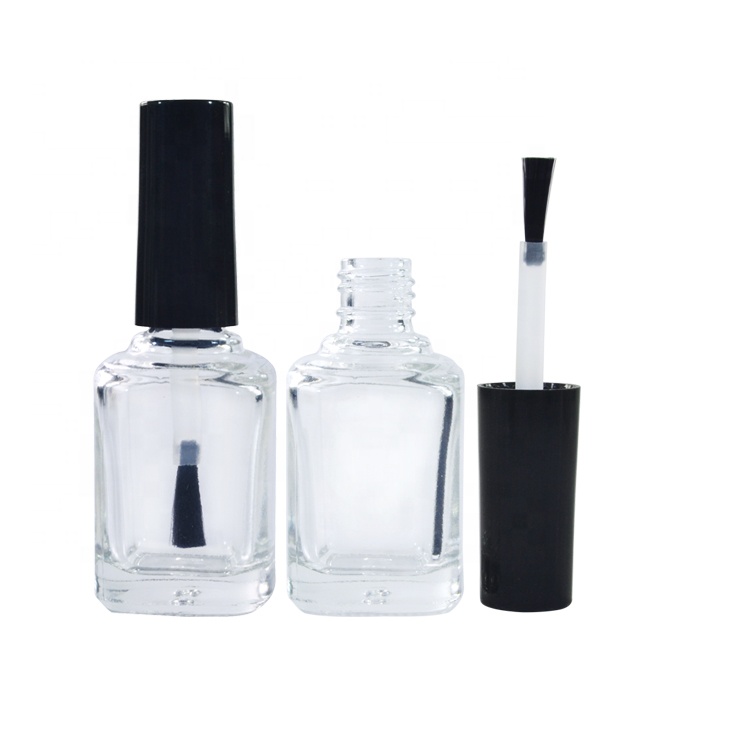 14ml 15ml square shape clear matte black uv gel glass nail polish bottle