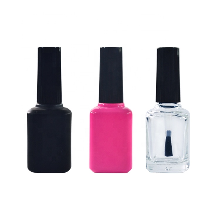 14ml 15ml square shape clear matte black uv gel glass nail polish bottle
