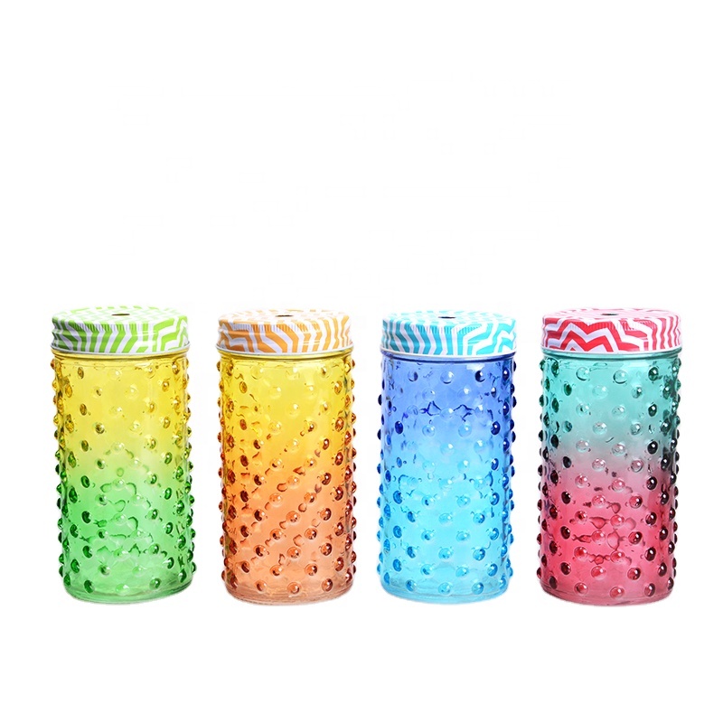 14oz Cylinder Customized Color Glass Mason Jar with Metal Lid