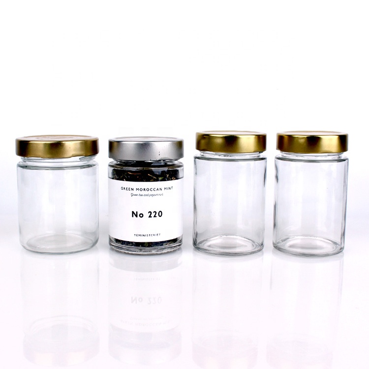 14oz empty clear cylinder glass jam honey sauce food storage jar with metal screw lid