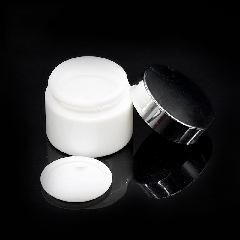 15 20 30 50 100 Cosmetic packaging ceramic round type 20g glass jar with white gold sliver black lid for skin care