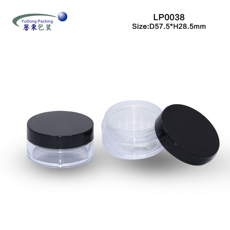 15-20g wholesale custom cosmetic loose powder packaging case plastic empty round loose powder jar with sifter