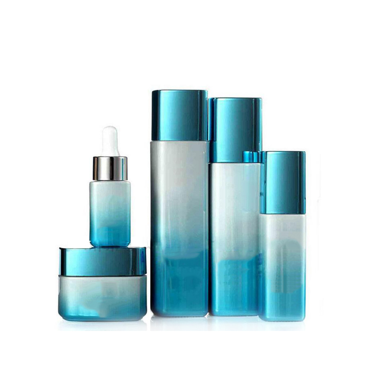 15 30 40 100 120 ml blue foundation serum cosmetic packaging makeup empty body glass lotion pump bottle with silver lid