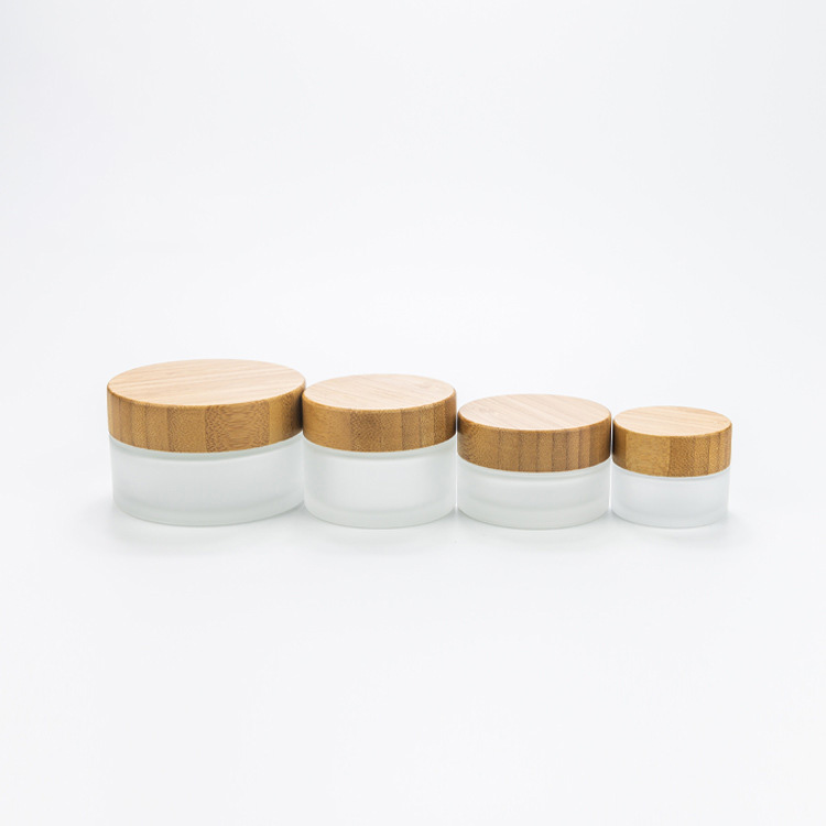 15/30/50/100ML Environmental Bamboo Lid Frosted Glass Bottle Cream Jars Empty Cosmetic Container