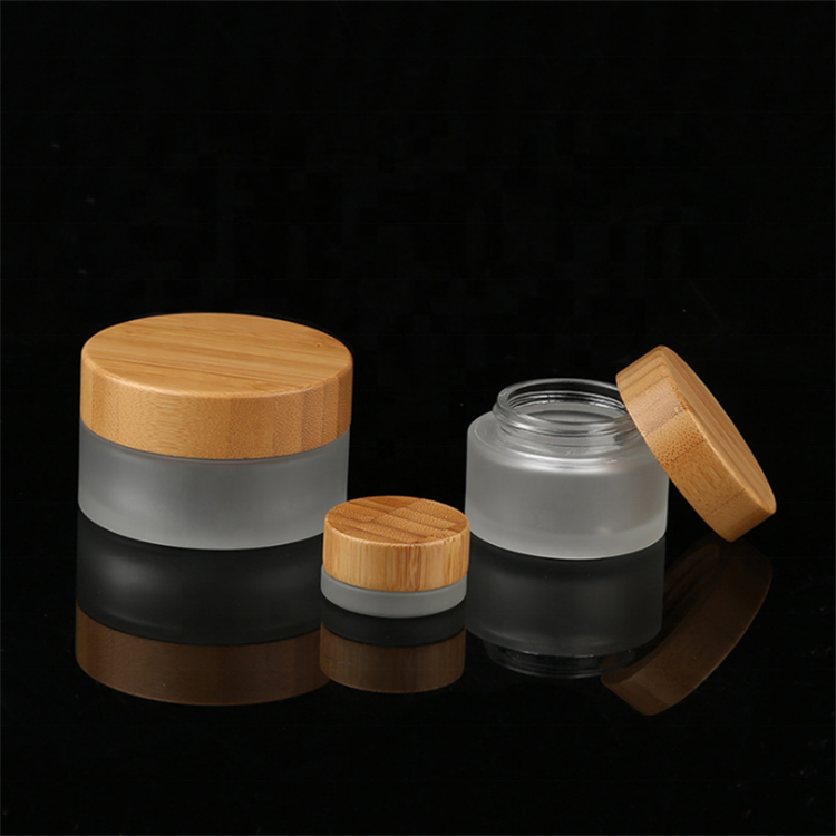 15/30/50/100ML Environmental Bamboo Lid Frosted Glass Jar Empty Cosmetic Container Cream Jars