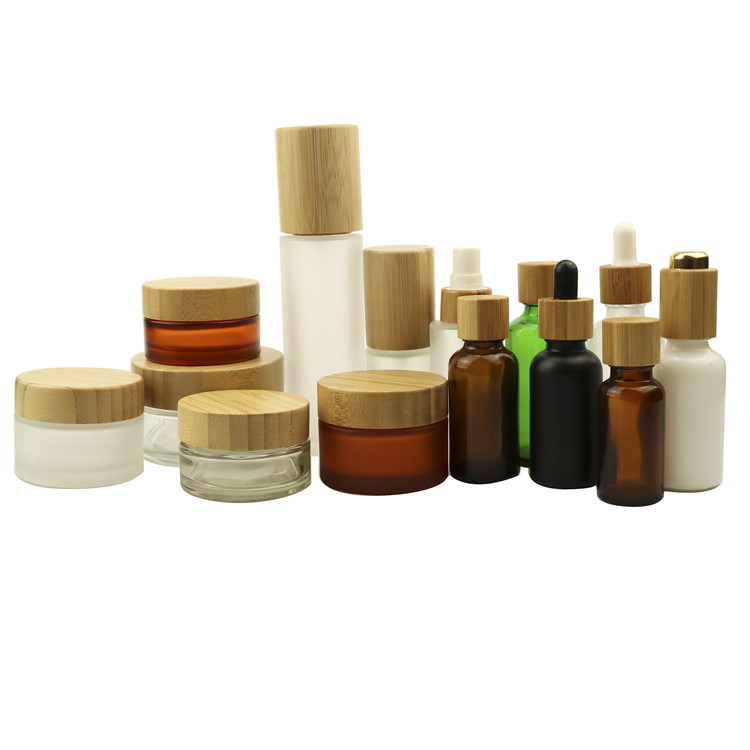 15/30/50/100ml Environmental Bamboo Lid Frosted Glass Jar Empty Cosmetic Container Cream Jars
