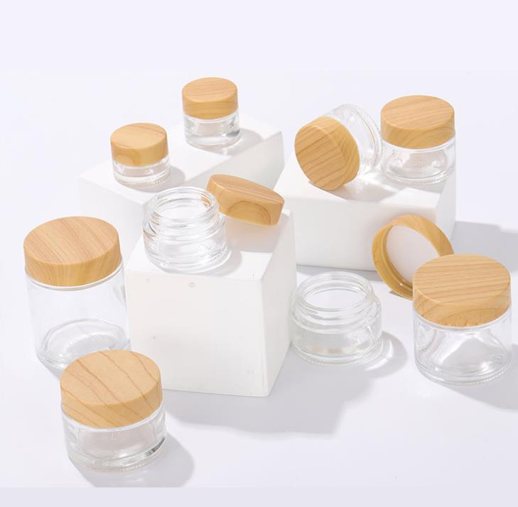 15/30/50/100ml bamboo cover face eye frosted glass cream bottle customized logo bamboo cream bottle