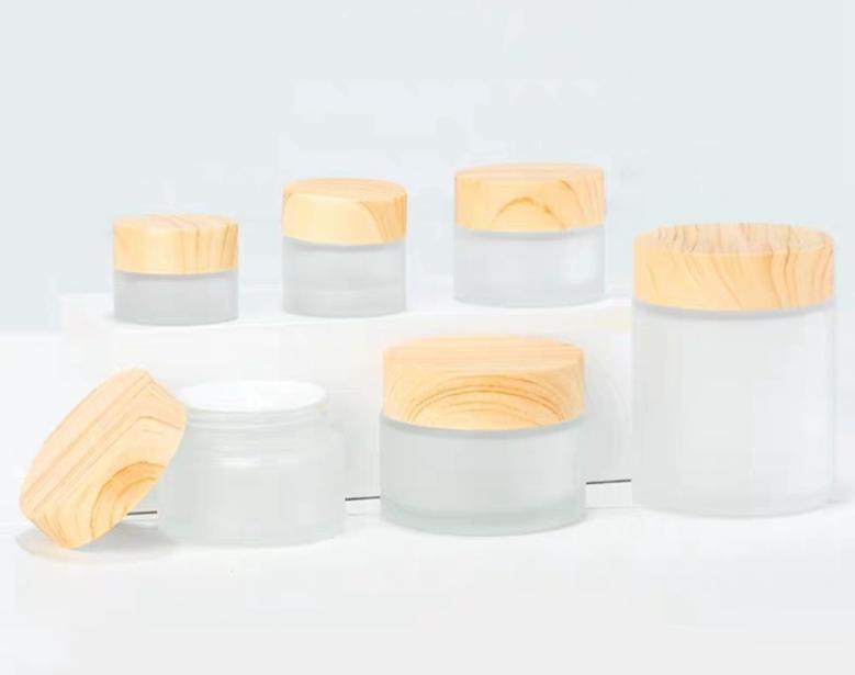 15/30/50/100ml bamboo cover face eye frosted glass cream bottle customized logo bamboo cream bottle