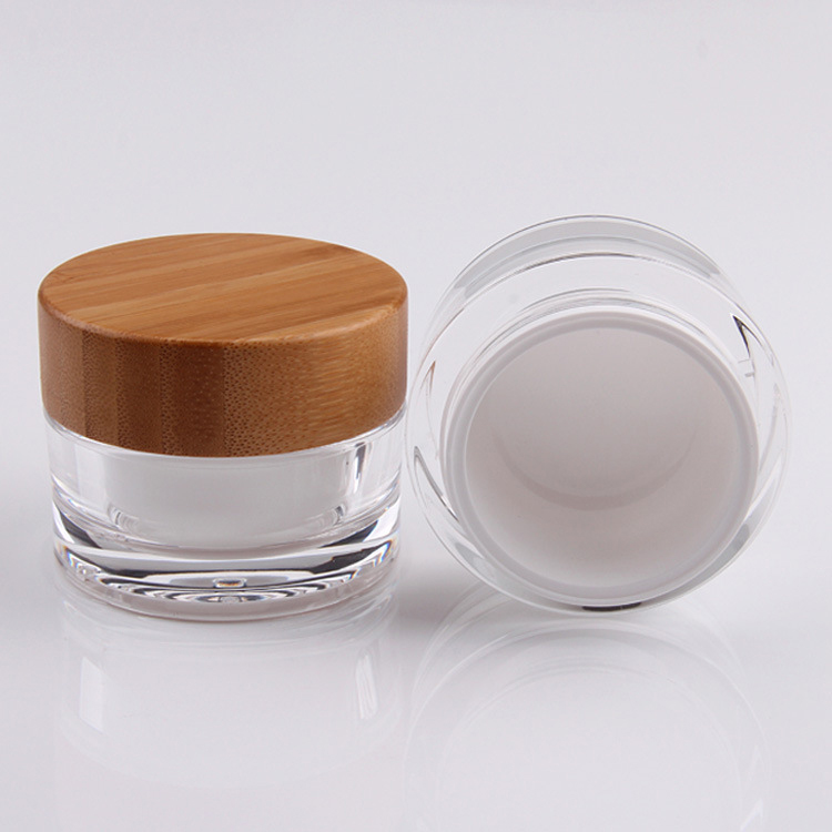 15 30 50 gram cosmetic skincare plastic cylinder container facial gel cream acrylic jars set with bamboo wooden cap