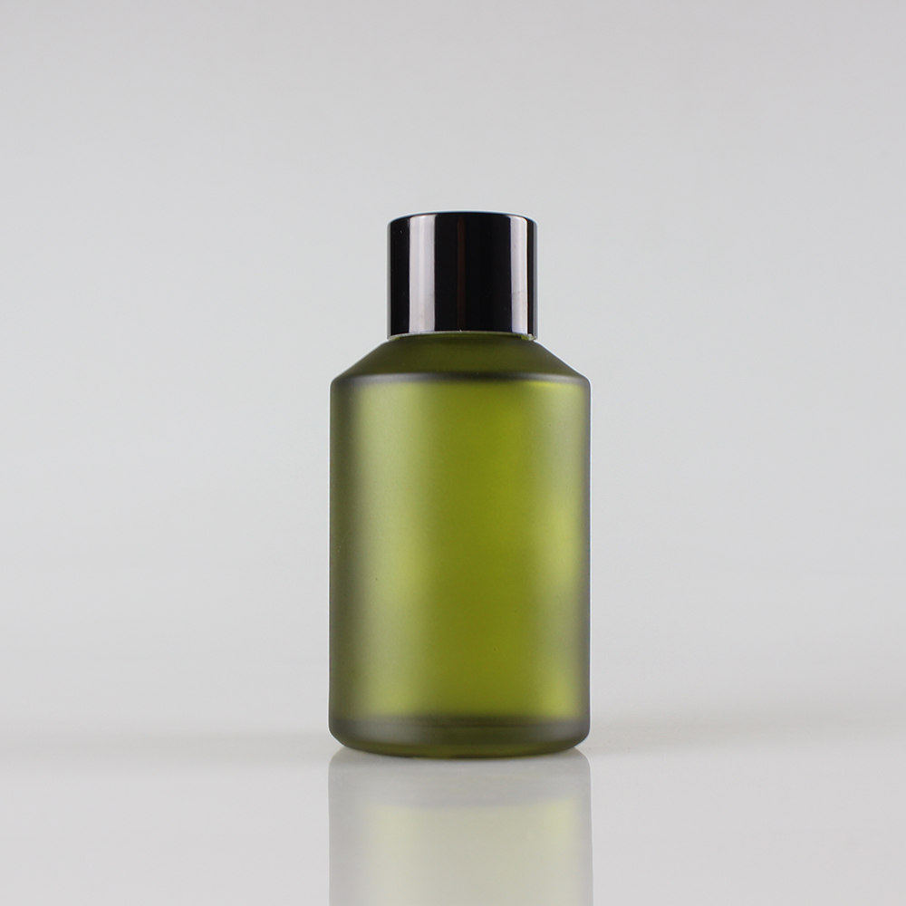 15/30/60/125/200ml Wholesale empty round glass toner bottles with black cap, green frosted serum bottles