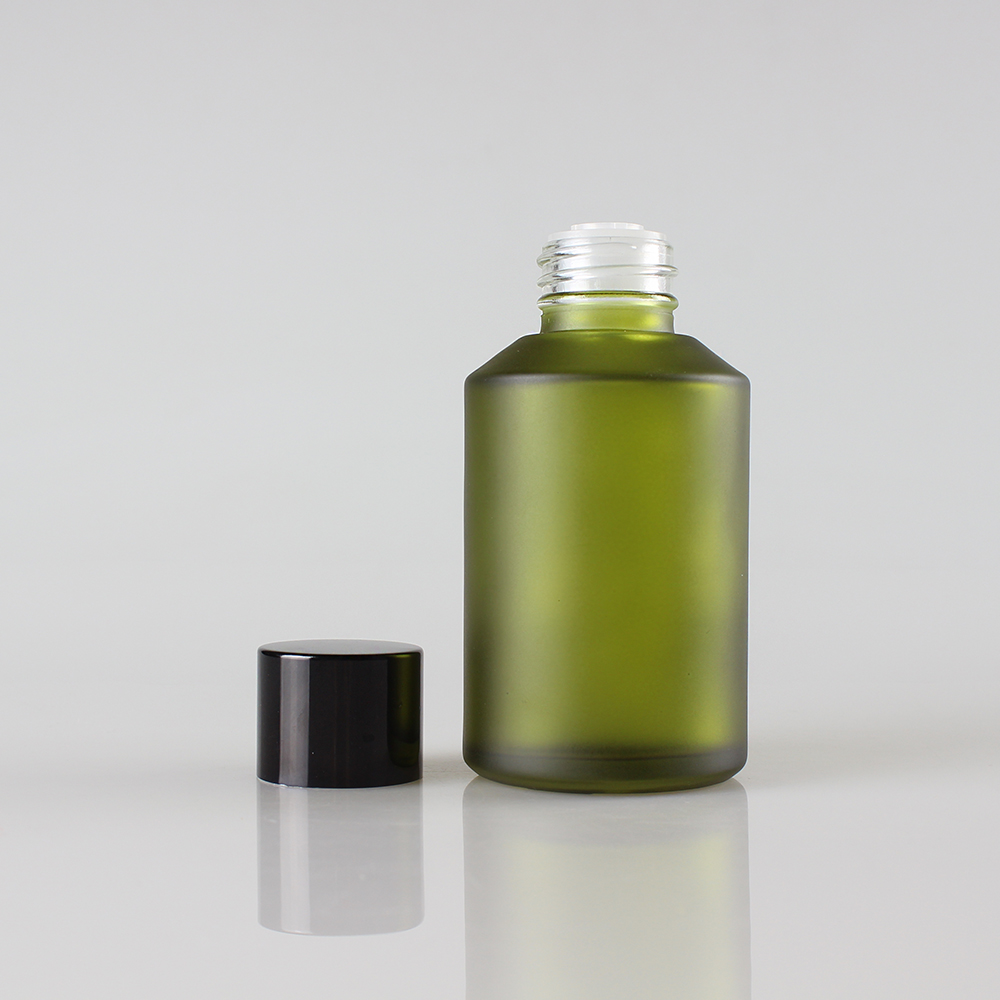 15/30/60/125/200ml Wholesale empty round glass toner bottles with black cap, green frosted serum bottles