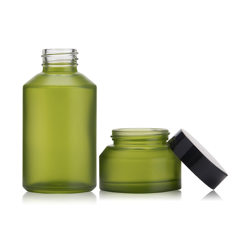 15 g 30g 50 g 100 g Frosted Green Glass Cosmetic Jars Face Cream Empty Jar with black lid