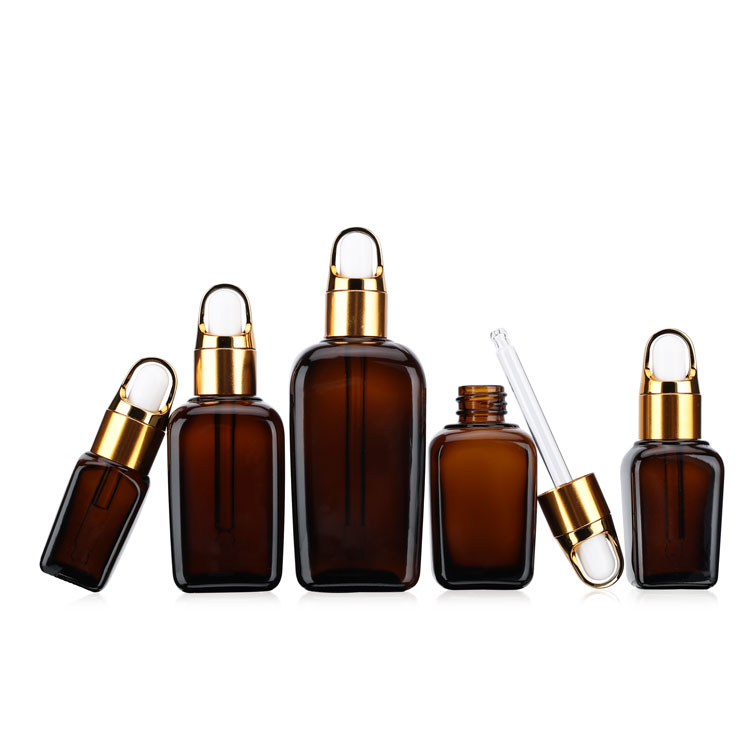 15 ml 30 ml 100 ml eye face essential oil cosmetic packaging amber square glass dropper bottle