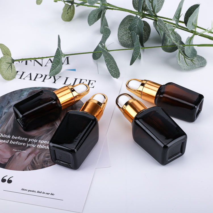 15 ml 30 ml 100 ml eye face essential oil cosmetic packaging amber square glass dropper bottle