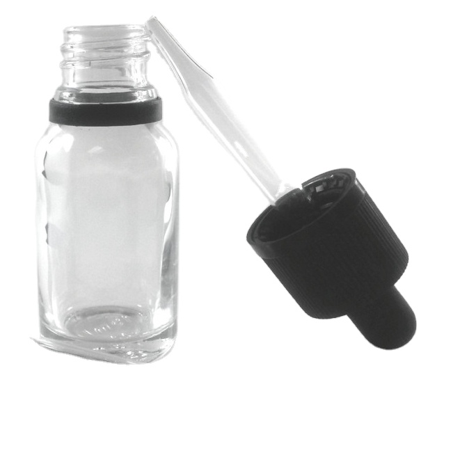 15 ml Clear Glass Dropper Bottle With 18mm Black Temper Evident Dropper Cap