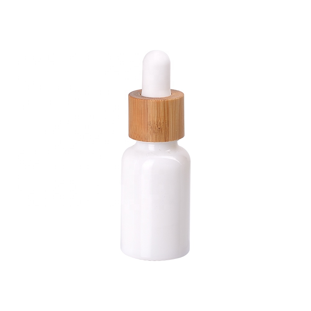 15 ml white cosmetic bottle packaging 15ml opal glass dropper bottle with bamboo dropper white for embellish skin oil