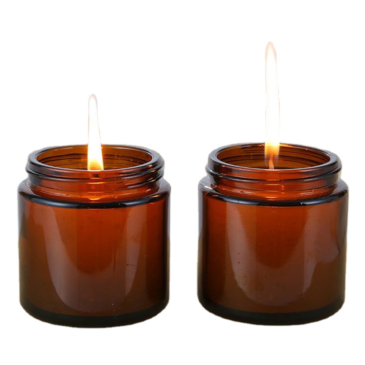 150 g empty amber round candle jar with custom logo