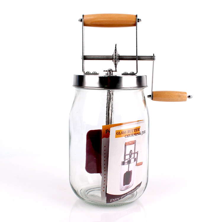 1500ML wide mouth glass jar butter churn screw stainless steel cap with silicon paddle 1.5L