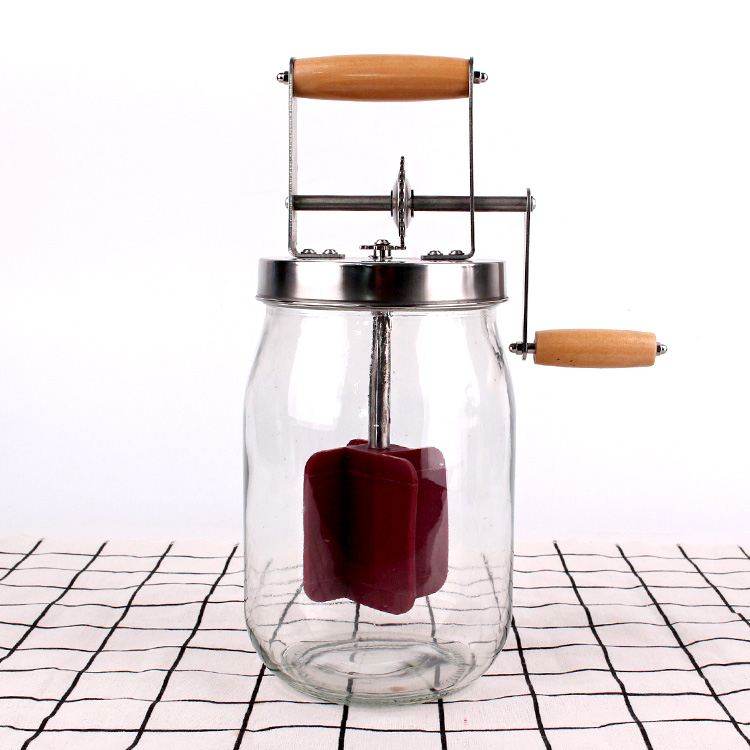 1500ML wide mouth glass jar butter churn screw stainless steel cap with silicon paddle 1.5L