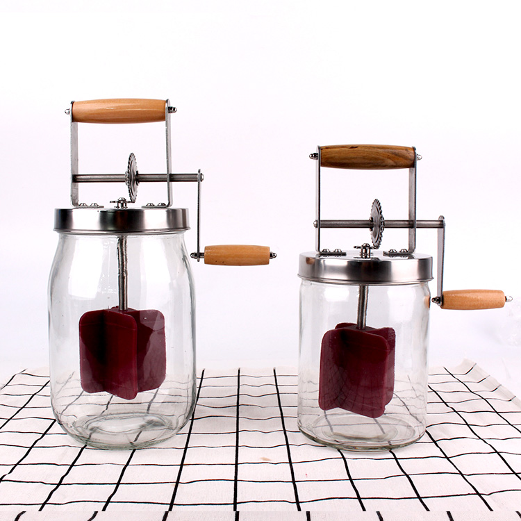 1500ML wide mouth glass jar butter churn screw stainless steel cap with silicon paddle 1.5L