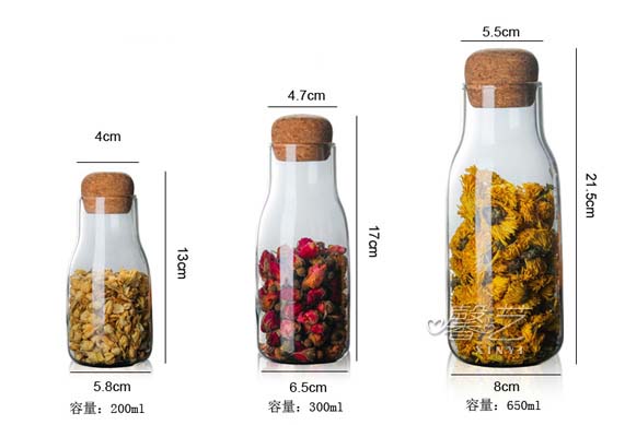 1500ml Factory Wholesale Customized High Borosilicate Airtight Glass Jar With Wood Cork Clear Glass Food Storage Canister