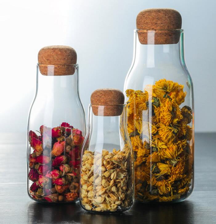 1500ml Factory Wholesale Customized High Borosilicate Airtight Glass Jar With Wood Cork Clear Glass Food Storage Canister