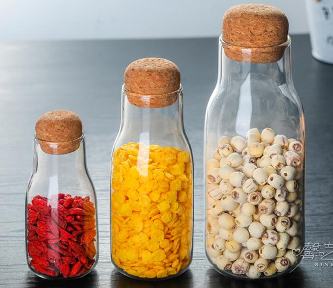 1500ml Factory Wholesale Customized High Borosilicate Airtight Glass Jar With Wood Cork Clear Glass Food Storage Canister