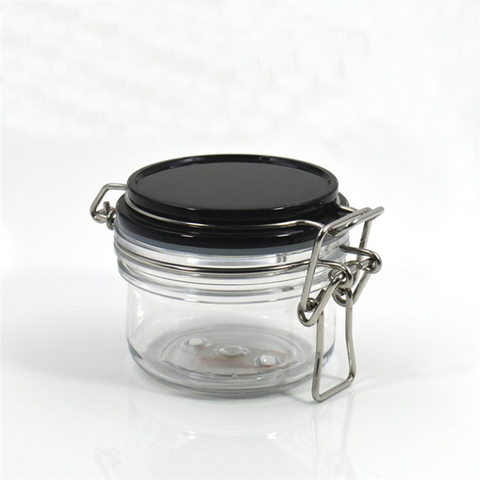 1500ml high quality christmas custom logo wedding empty plastic honey candy cookie jar with airtight wooden lid