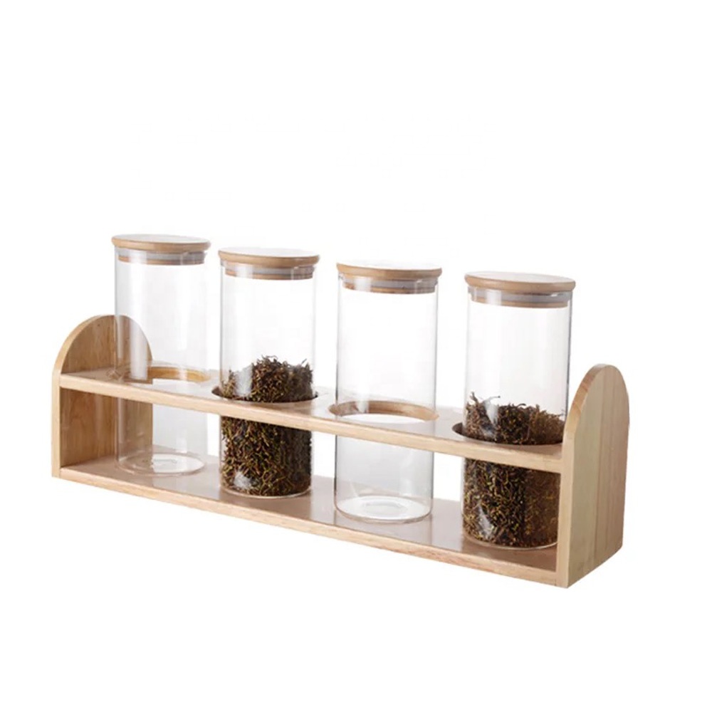 150ML 200ML 500ML 10000ML bamboo lid clear big glass jar spice test tube with rack GS-27K