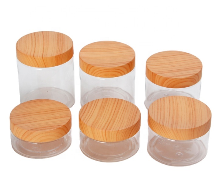 150ML Empty Clear PET Jars Containers with plastic wood lids Storage Bottle Big Capacity New