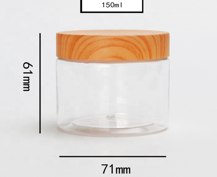150ML Empty Clear PET Jars Containers with plastic wood lids Storage Bottle Big Capacity New