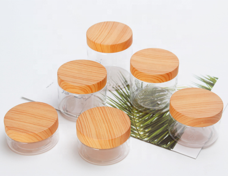 150ML Empty Clear PET Jars Containers with plastic wood lids Storage Bottle Big Capacity New