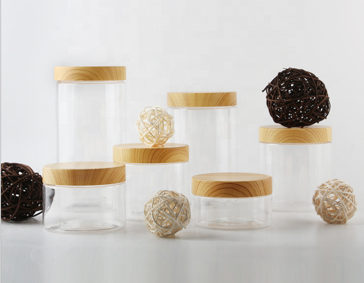 150ML Empty Clear PET Jars Containers with plastic wood lids Storage Bottle Big Capacity New