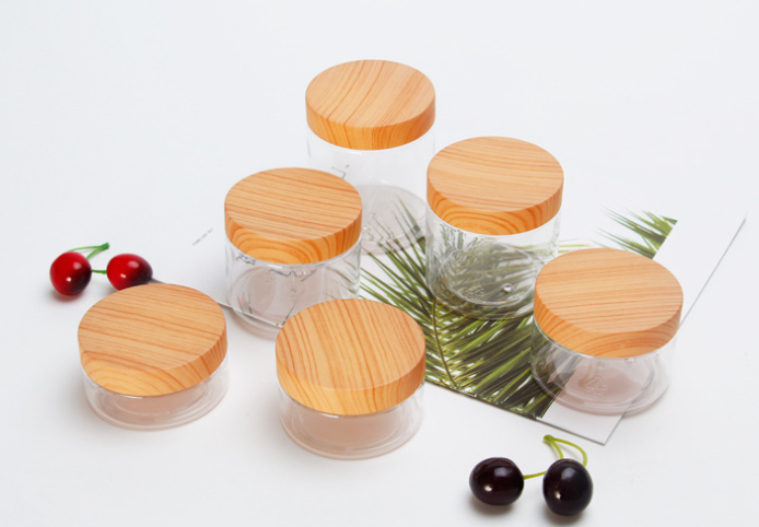 150ML Empty Clear PET Jars Containers with plastic wood lids Storage Bottle Big Capacity New