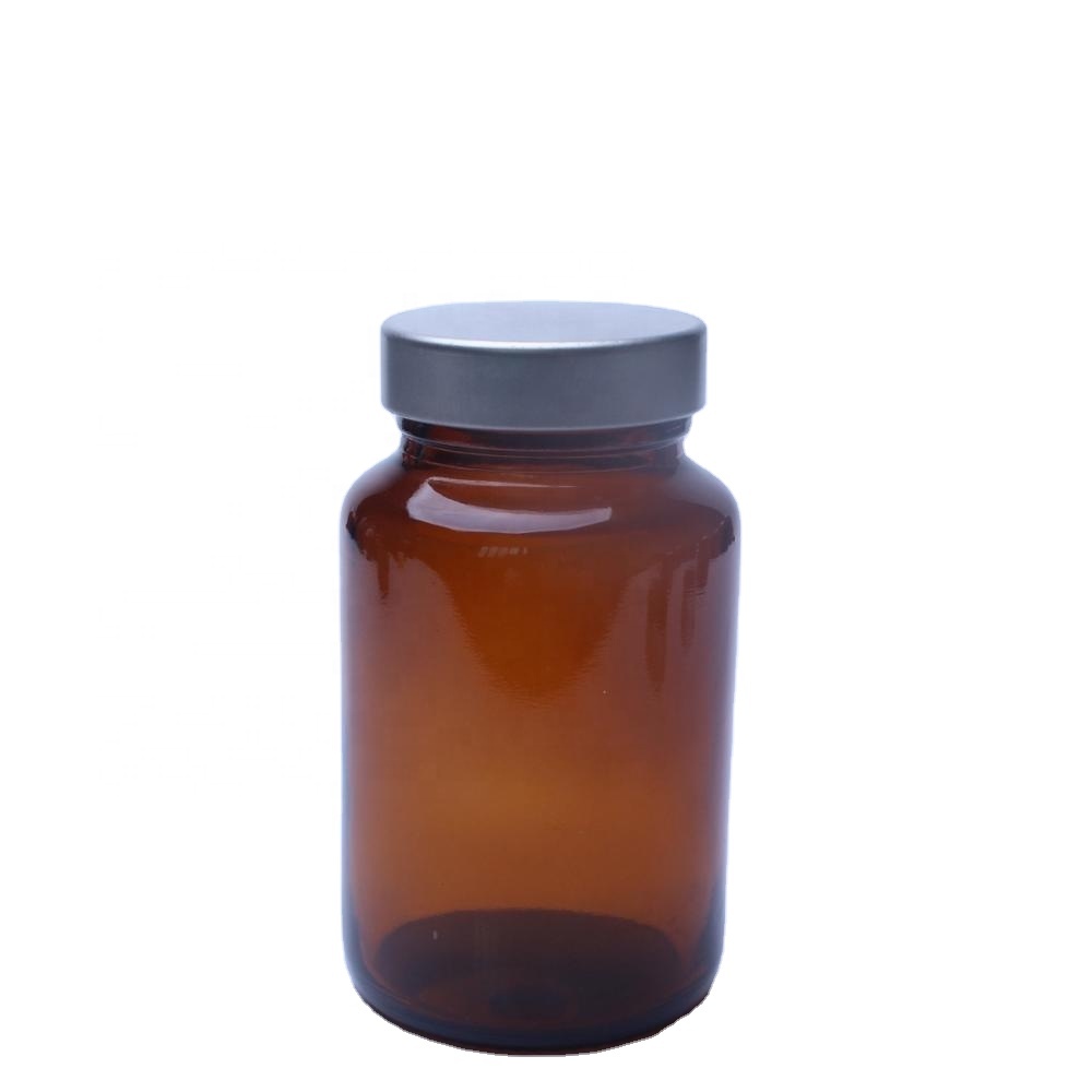 150cc Amber Glass Capsule Bottle Jar With Metal Lid For Supplement Pills Packing