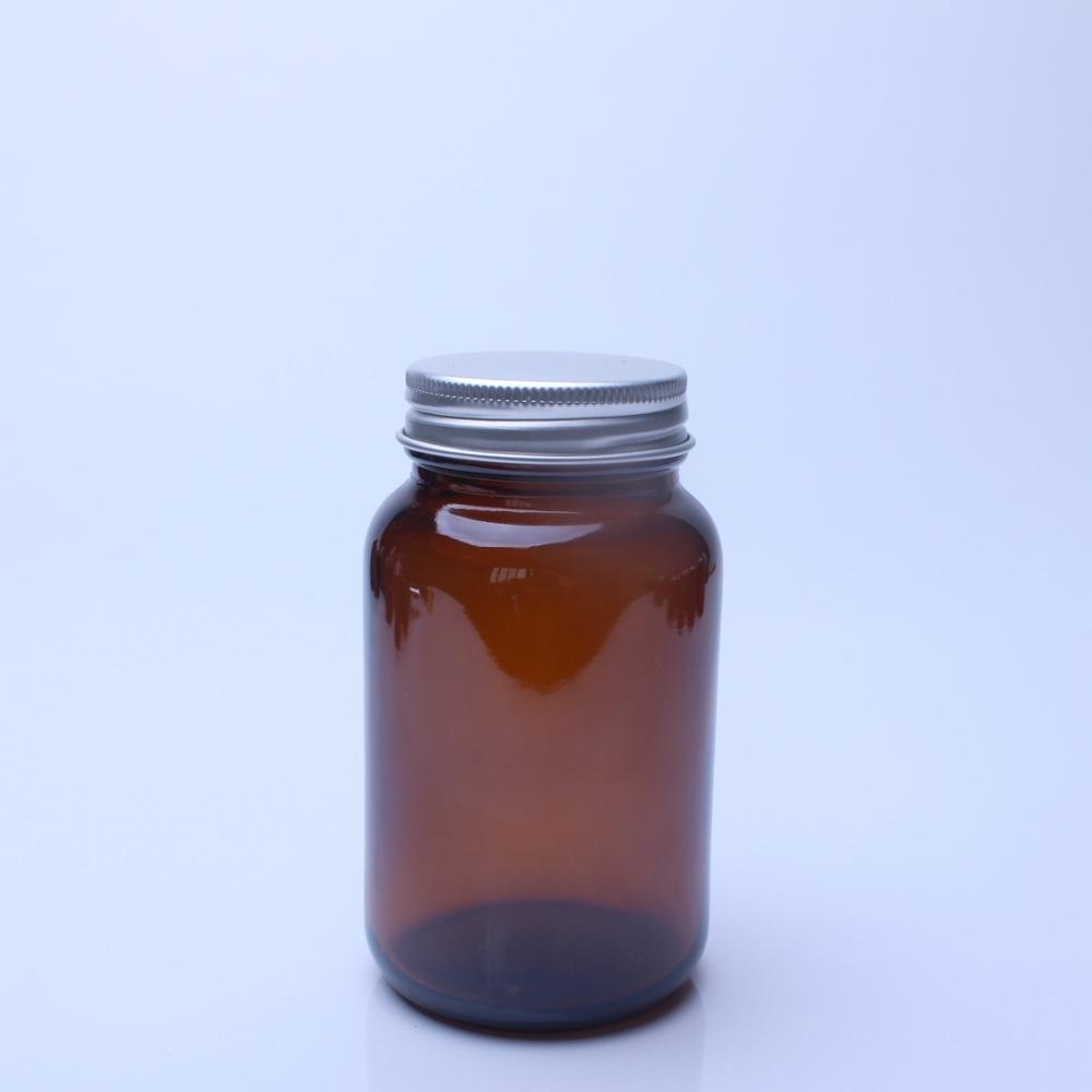 150cc Amber Glass Capsule Bottle Jar With Metal Lid For Supplement Pills Packing