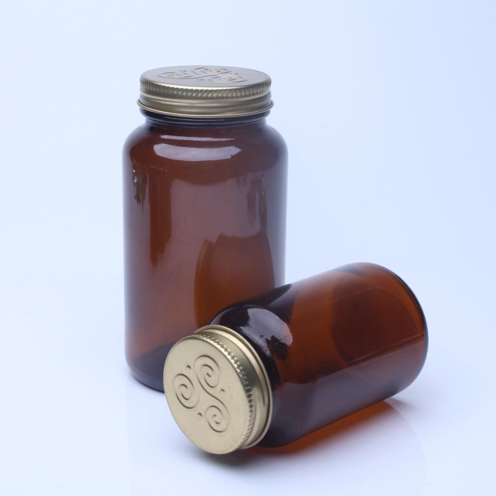 150cc Amber Glass Capsule Bottle Jar With Metal Lid For Supplement Pills Packing