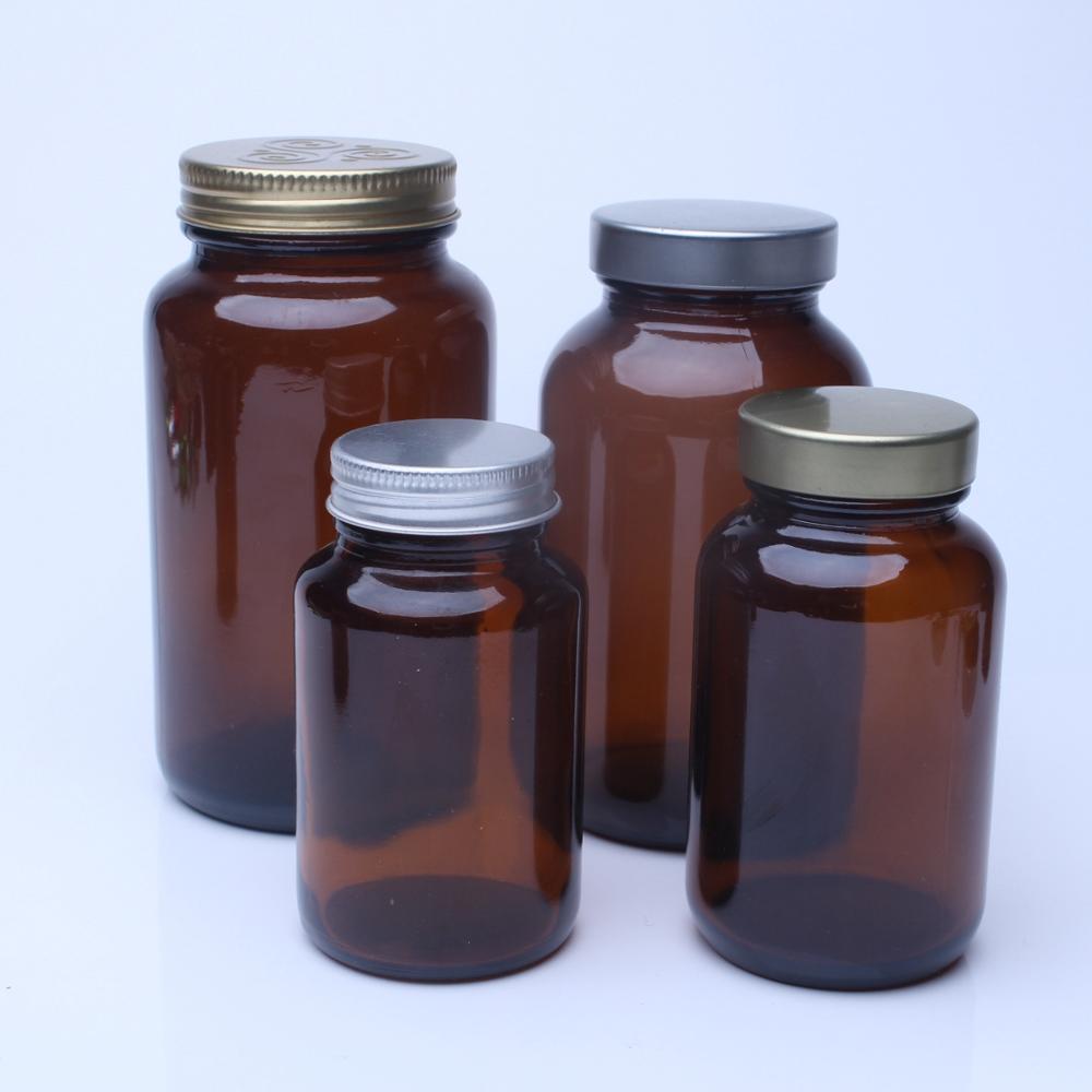 150cc Amber Glass Capsule Bottle Jar With Metal Lid For Supplement Pills Packing