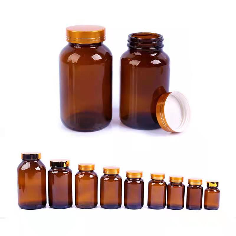 150cc Wide Mouth Medcine Pill Bottle Amber Glass Packer With Black Plastic Cap