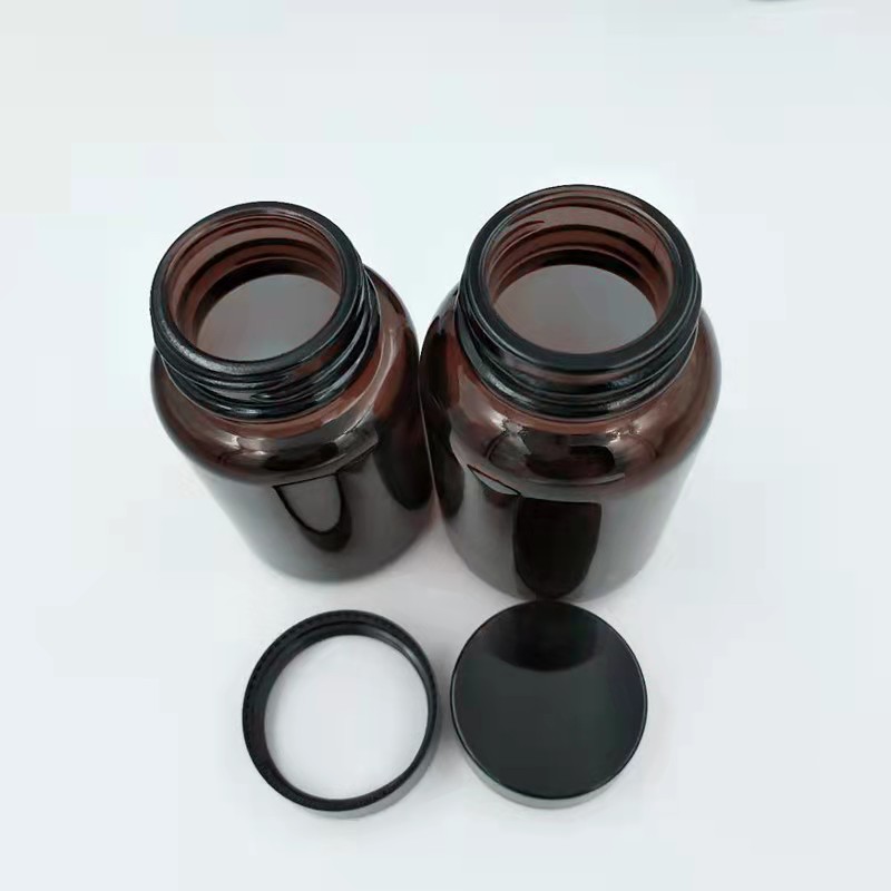 150cc Wide Mouth Medcine Pill Bottle Amber Glass Packer With Black Plastic Cap