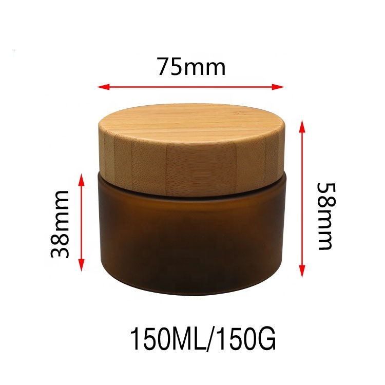 150g 150ml 5oz 250ml 8oz PET frosted amber plastic cosmetic container cream jar with bamboo wooden lid