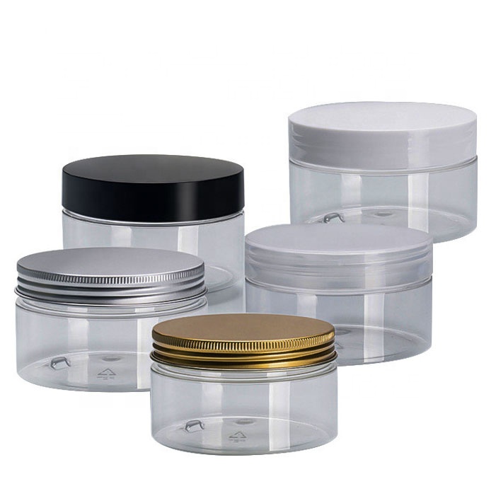 150g 200g 5oz Frost Clear PET Jar Empty Aluminum Cap Cosmetic Tin Pot Lip Balm Body Hand Face Cream Jar Storage Container
