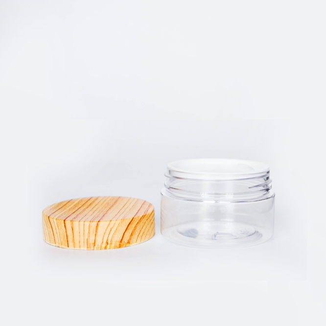 150g 200g Clear Transparent Pet Jar Cosmetic Jar With Bamboo Cap Screw Cup Lid Plastic Jar With Wooden Cap