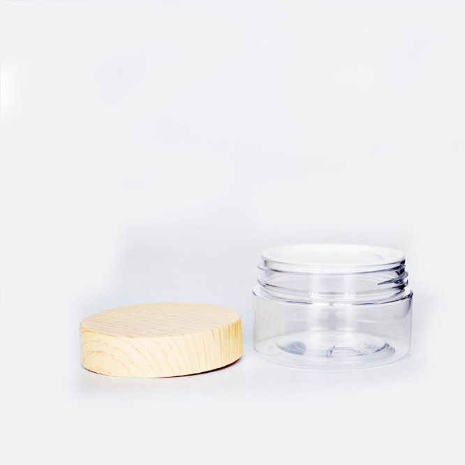150g 200g Clear Transparent Pet Jar Cosmetic Jar With Bamboo Cap Screw Cup Lid Plastic Jar With Wooden Cap