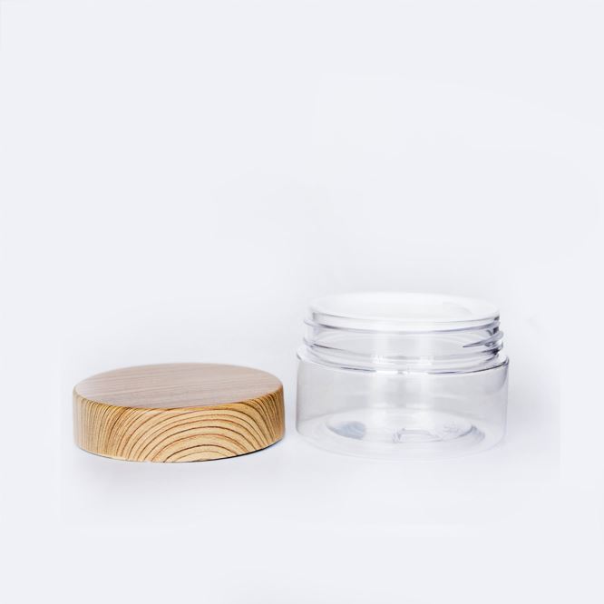 150g 200g Clear Transparent Pet Jar Cosmetic Jar With Bamboo Cap Screw Cup Lid Plastic Jar With Wooden Cap