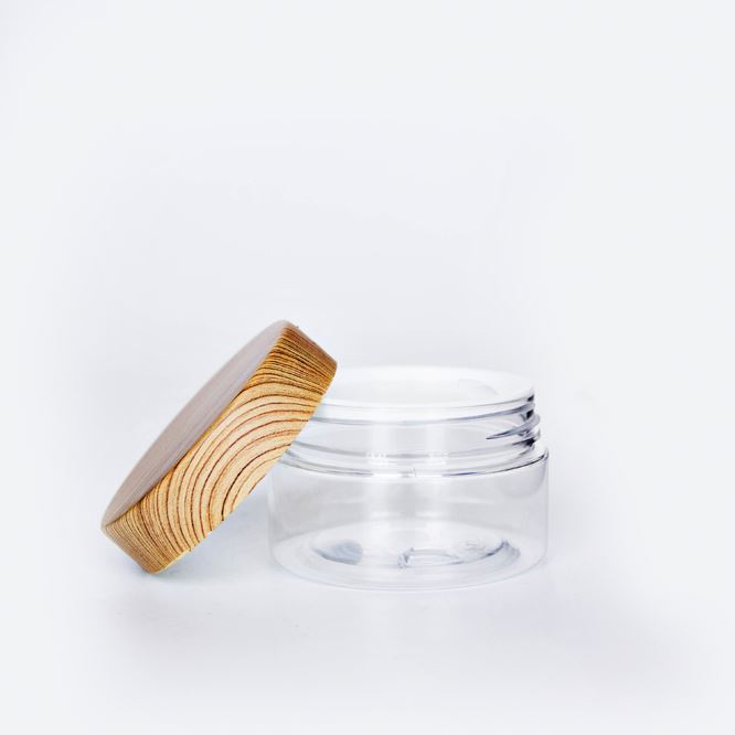 150g 200g Clear Transparent Pet Jar Cosmetic Jar With Bamboo Cap Screw Cup Lid Plastic Jar With Wooden Cap