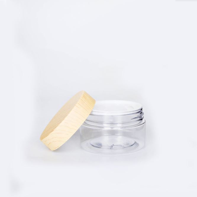 150g 200g Clear Transparent Pet Jar Cosmetic Jar With Bamboo Cap Screw Cup Lid Plastic Jar With Wooden Cap