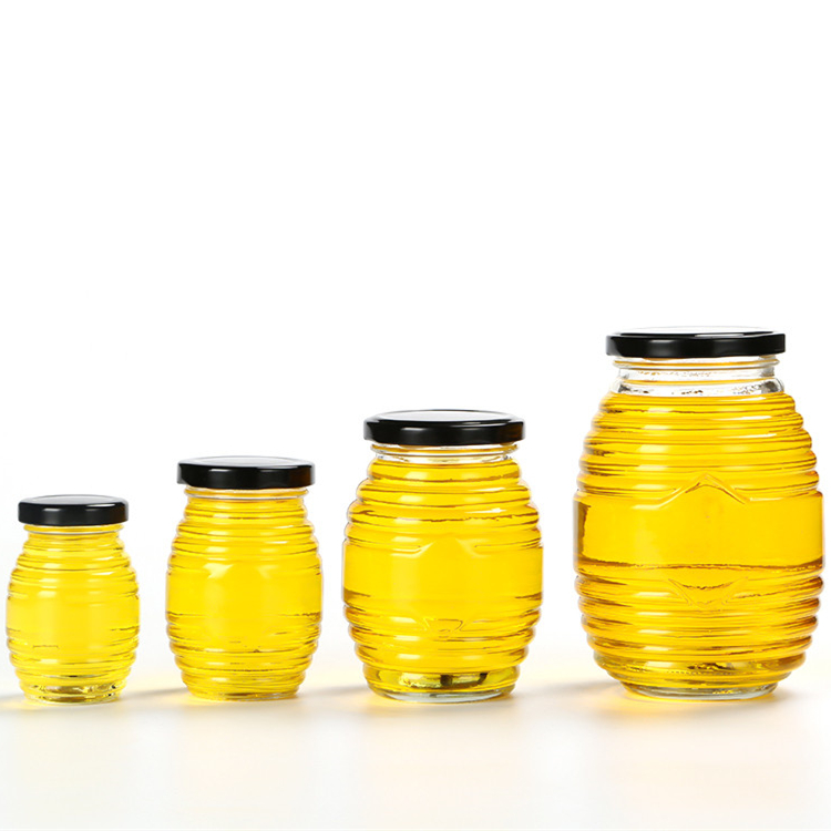 150g 250g 500g 1000g honeycomb shaped empty clear glass honey storage jar with metal lid